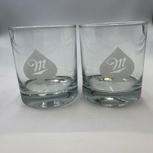 Set Of 2 Miller Beer Etched Glasses w/ Spade Logo -11 Oz Collectible Advertising
